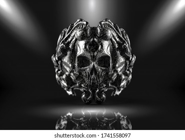Black oxidized skull ring for men 