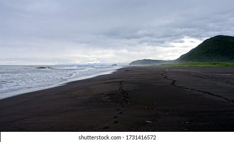 Black Pacific Beach In Kamchatka