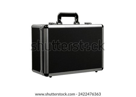 Black padded aluminum briefcase case with metal corners.  Case with foam inside. Isolate on a white background.