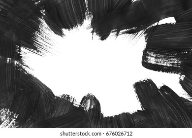 Black Paint Abstract Brush Strokes On White Background