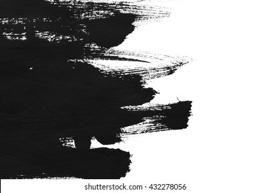 Black Paint Brush Strokes On White As A Background