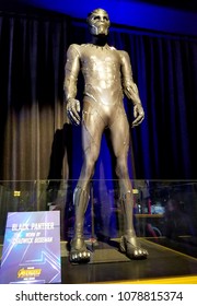 Black Panther Costume Worn By Chadwick Boseman. Costume Exhibition At The Premiere Of Disney And Marvel's 'Avengers: Infinity War' Held At The El Capitan Theatre In Hollywood, USA On April 23, 2018.