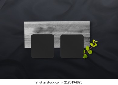 Black Paper Business Card, Square Coaster Mockup