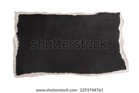 Black paper framed text torn in the shape of a rectangle. Blank old paper template with white background and clipping path.