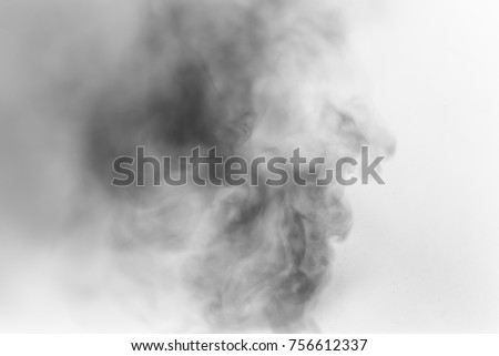 Black particles explosion isolated on white background. Abstract dust overlay texture. 