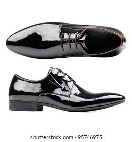 Black Patent Leather Men Shoes Against White Background