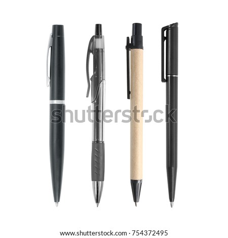 Black pen collection isolated on white background