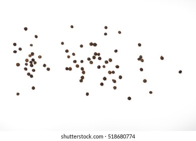 Black Pepper Isolated On White Background. Spices. Top View.