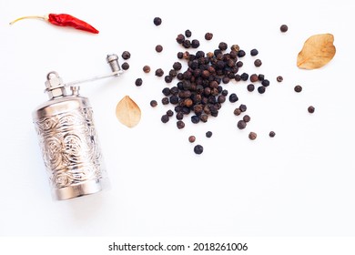 Black Pepper, Red Pepper,grinder, White Background 