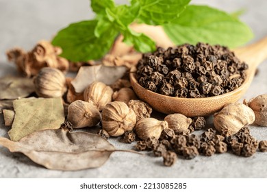 black pepper and siam cardamom, Amomum krervanh Pierre, Asia dried spices herb for drug and Thai cooking for good health. - Powered by Shutterstock