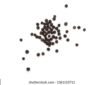 Black peppercorns, isolated on white background 