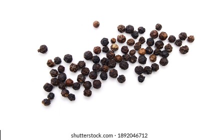 Black Peppercorns, Isolated On White Background 