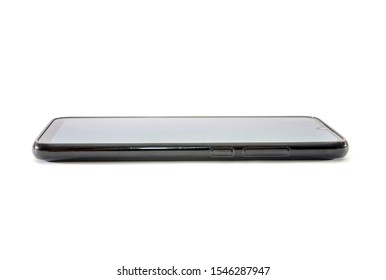 Black Phone Isolated On A White Background, Side View.