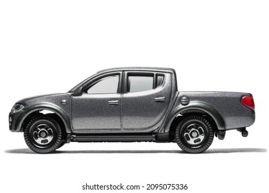 Black Pickup truck Toy  Car on White Background, black  model car isolated 