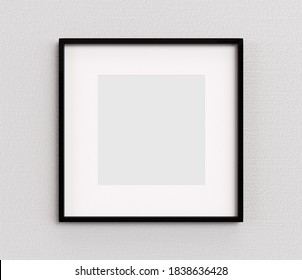 Black picture frame square shape on white wall. Blank Mockup - Shutterstock ID 1838636428