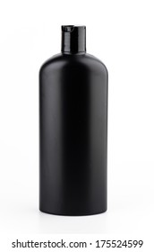 Black Plastic Bottle Lotion Isolated White Background