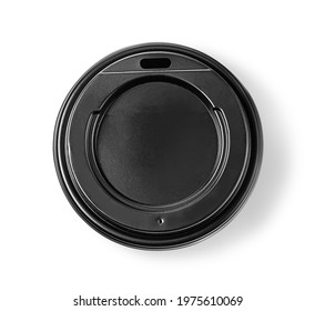 Black Plastic Coffee Cup Lid, Top View With Clipping Path