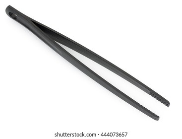 Black Plastic Cooking Tongs Isolated On White Background