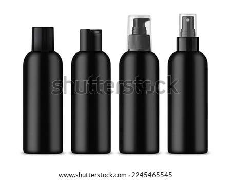 Black plastic cosmetic bottle. Realistic 3D mockup for shampoo or shower gel design.jpg