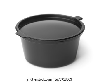 Black Plastic Disposable Sauce Cup Isolated On White