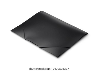 Black plastic document file folder with elastic band isolated on white