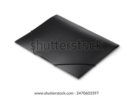 Black plastic document file folder with elastic band isolated on white