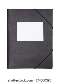 Black Plastic Document Folder With Blank Label Isolated On White