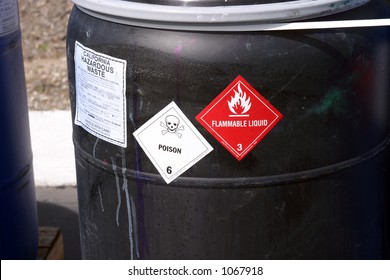 Black Plastic Drum With Hazardous Waste