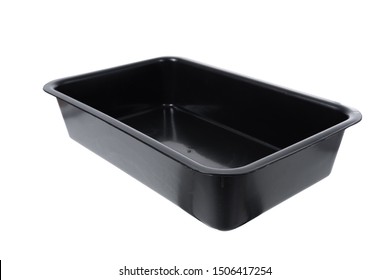 Black Plastic Food Box Isolated On White Background