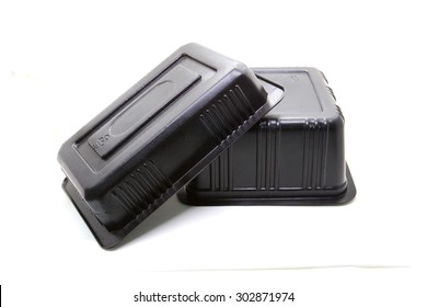 Black Plastic Food Container On White Background