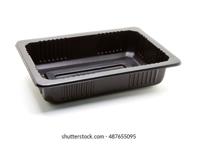 Black Plastic Food Container On White Background