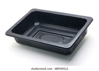 Black Plastic Food Container On White Background