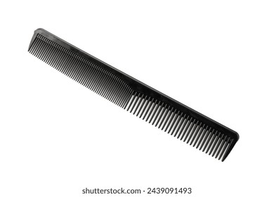 Black plastic hair comb isolated on white background