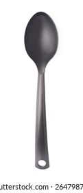 Black Plastic Kitchen Ladle Serving Spoon Isolated Over The White Background