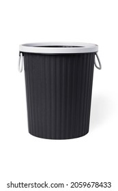 Black plastic office trash can isolated on white