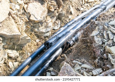 Black Plastic Pipes. Pipeline Construction