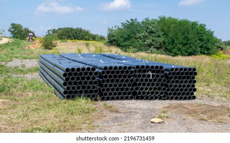 Black Plastic Pipes. Pipeline Construction