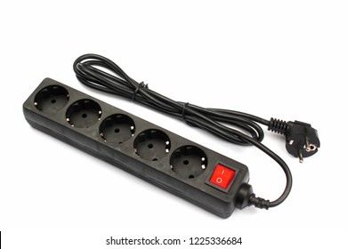 Black Plastic Power Strip On White Background