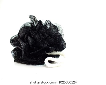 Black Plastic Shower Puff On White Background