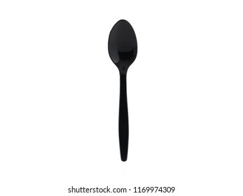Black Plastic Spoon On Isolated White Background