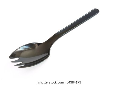 Black Plastic Spork Isolated on a White Background