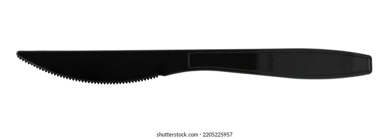 Black Plastic Steak Knife Isolated On White Background