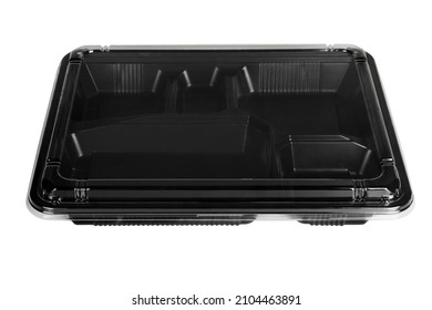 Black Plastic Takeaway Container on White Background