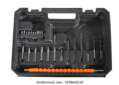 Black plastic tool box case with handle and object work tool .