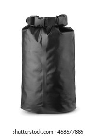 Black Plastic Waterproof Dry Bag Isolated On White