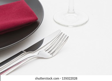 Black Plate Place Setting With Glass