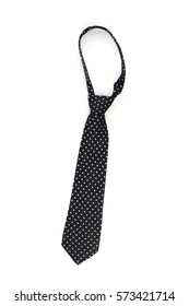 Black Polka Dot Necktie Isolated On White Background.