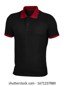black polo shirt with red collar
