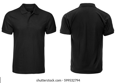 Черная рубашка поло, одежда на изолированном белом фоне