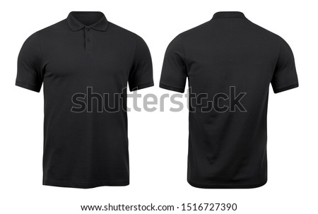 Black polo shirts mockup front and back used as design template, isolated on white background with clipping path.